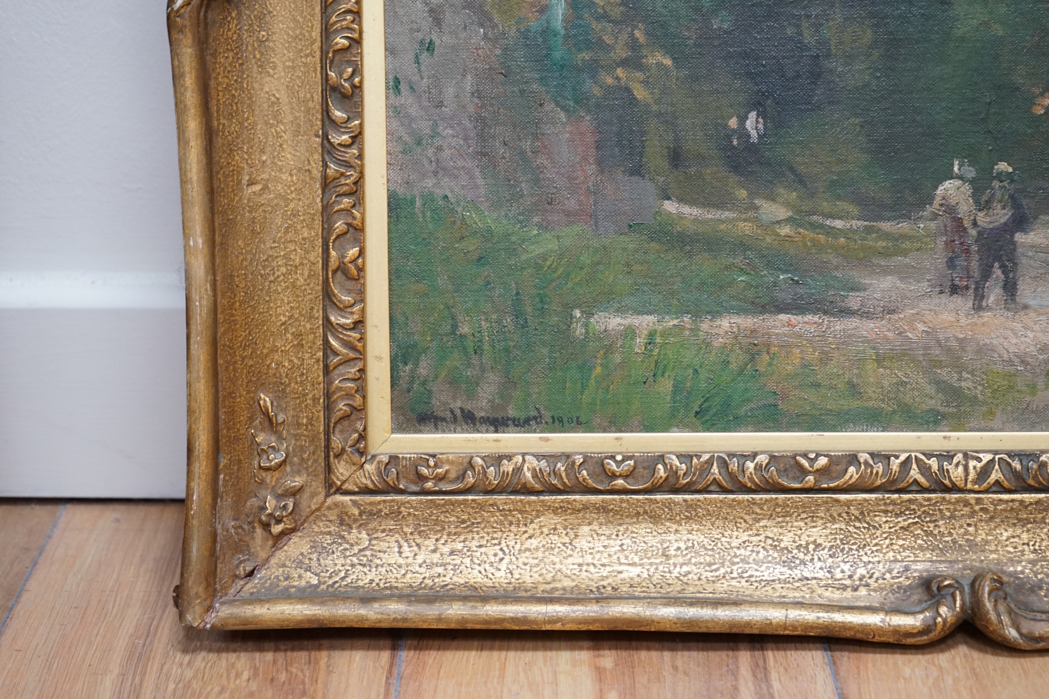 Alfred Robert Hayward (1875-1971), oil on board, Rural landscape with two figures on a pathway, signed and dated 1908, 36 x 44cm